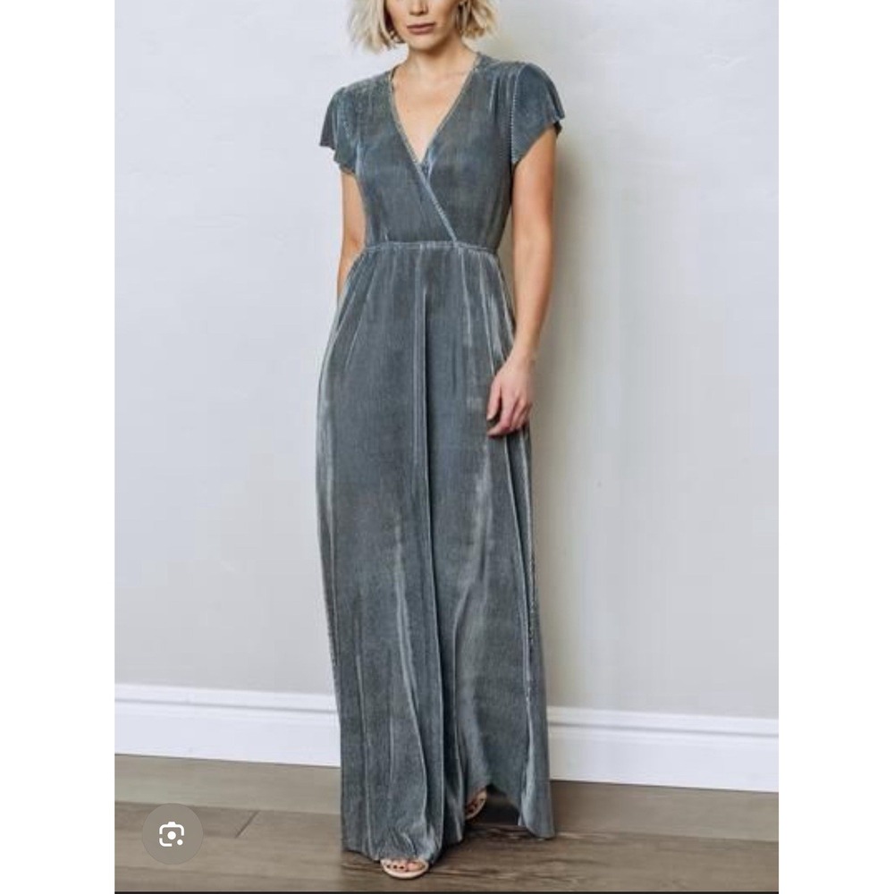 Baltic Born Athena Plisse Maxi Dress XXL Dusty Blue Slate Wrap V-Neck - Picture 2 of 8